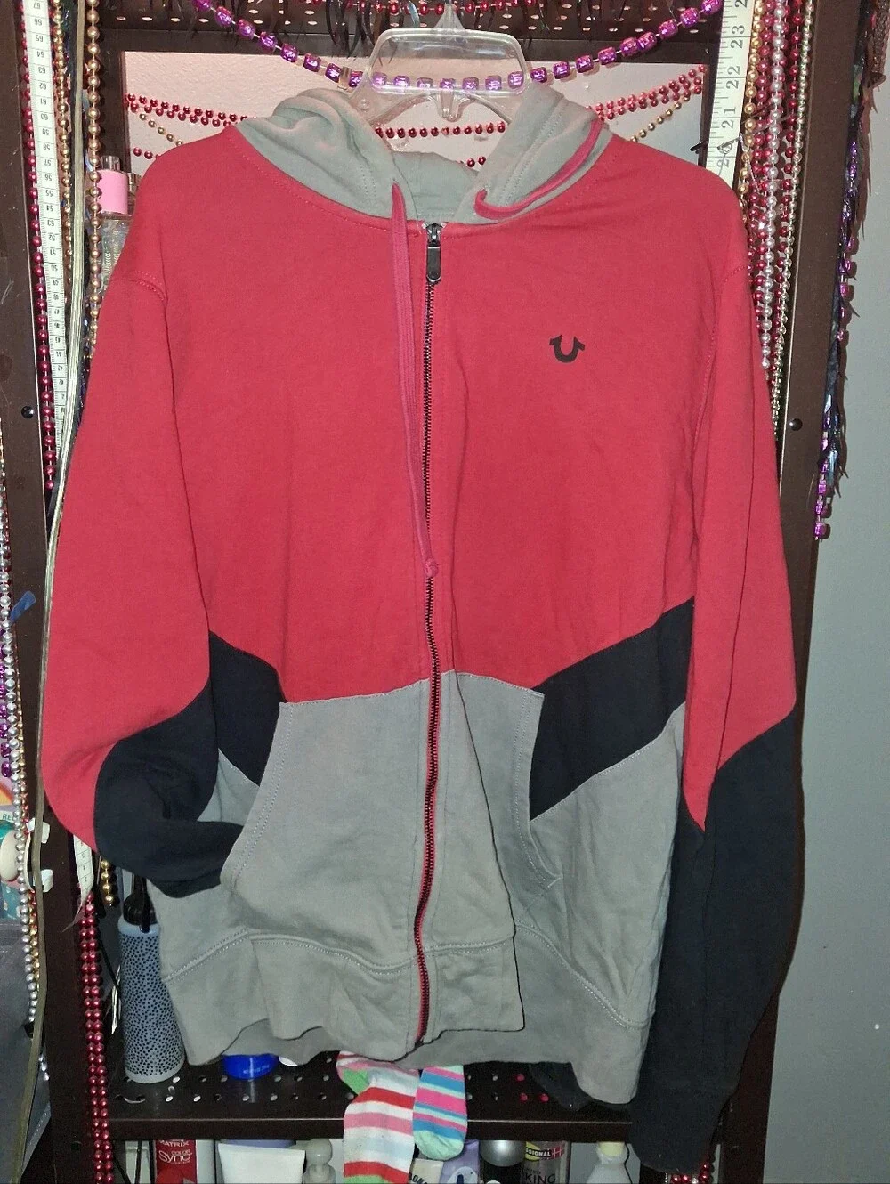Men's True Religion Full Zip Up Colorblock Hoodie Sz XL